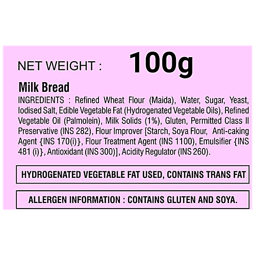 Dinshaws Milk Bread - Baked, Soft, No Trans Fat & Preservative Free, 100 g  