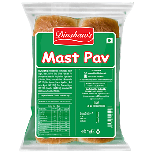 Dinshaws Mast Pav - Made With Refined Wheat Flour, Fresh, Soft, No Preservatives, 120 g  