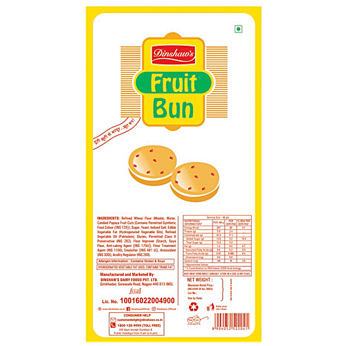Buy Dinshaws Fruit Bun Baked, Soft, No Preservatives, Ready To Eat