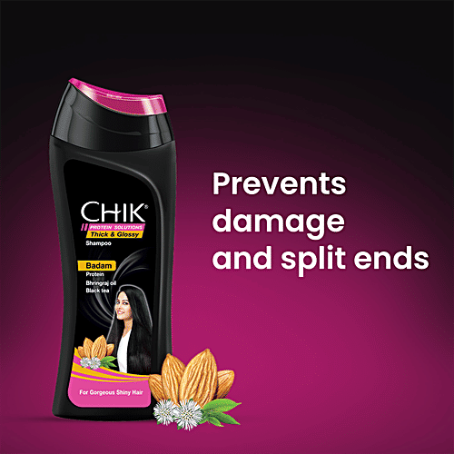 Chik Protein Solutions Thick & Glossy Shampoo - With Badam, Bhringraj Oil & Black Tea, For Shiny Hair, For Men & Women, 175 ml  