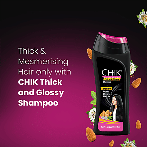 Chik Protein Solutions Thick & Glossy Shampoo - With Badam, Bhringraj Oil & Black Tea, For Shiny Hair, For Men & Women, 175 ml  