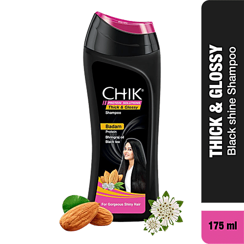 Chik Protein Solutions Thick & Glossy Shampoo - With Badam, Bhringraj Oil & Black Tea, For Shiny Hair, For Men & Women, 175 ml  