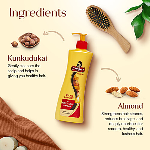 Meera Strong & Healthy Shampoo - With Kunkudukai & Badam, Nourishes & Cleanses Scalp, For Men & Women, 340 ml  