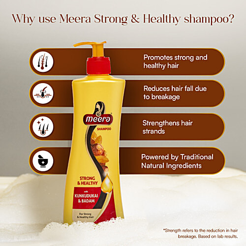 Meera Strong & Healthy Shampoo - With Kunkudukai & Badam, Nourishes & Cleanses Scalp, For Men & Women, 340 ml  