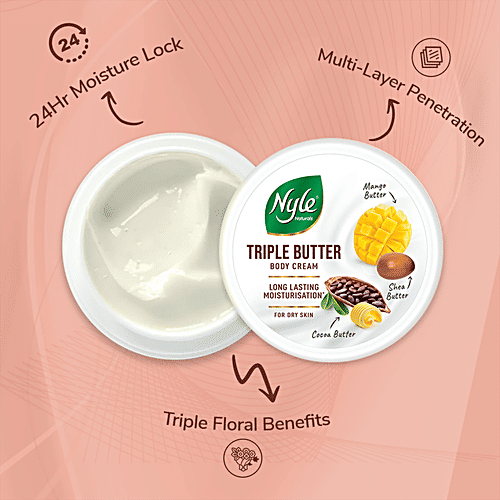 Nyle Naturals Triple Butter Body Cream - Long-Lasting Moisturization, With Mango, Shea & Cocoa Butter, For Dry Skin, 450 ml  