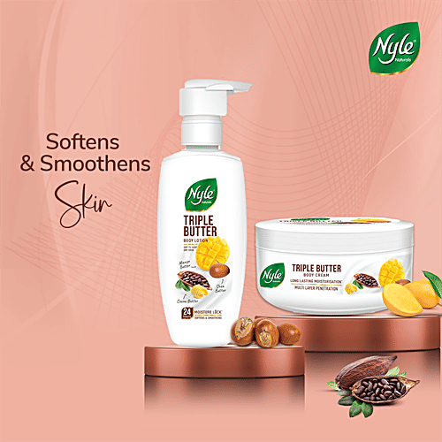 Nyle Naturals Triple Butter Body Cream - Long-Lasting Moisturization, With Mango, Shea & Cocoa Butter, For Dry Skin, 450 ml  