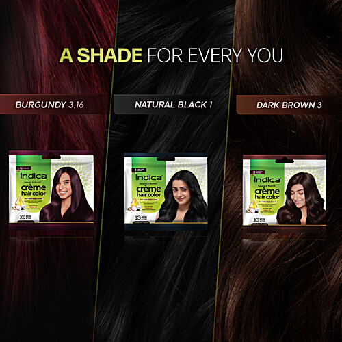 Indica Crème 10 Minutes Hair Color, 40 ml Natural Black 1 100% Grey Coverage, Ammonia Free, Long Lasting Colour, With Onion, Argan & Coconut Oils