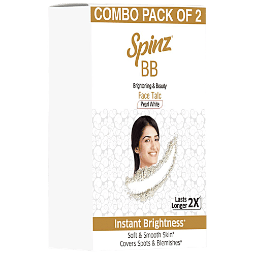 Spinz BB Brightening & Beauty Face Talc - Pearl White, For Instant Brightness, Lasts 2X Longer, Covers Spots & Blemishes, 80 g (Pack of 2) 