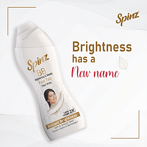 Spinz BB Brightening & Beauty Face Talc - Pearl White, For Instant Brightness, Lasts 2X Longer, Covers Spots & Blemishes, 80 g (Pack of 2) 
