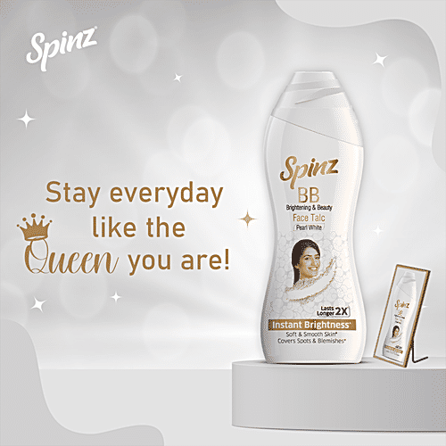 Spinz BB Brightening & Beauty Face Talc - Pearl White, For Instant Brightness, Lasts 2X Longer, Covers Spots & Blemishes, 80 g (Pack of 2) 