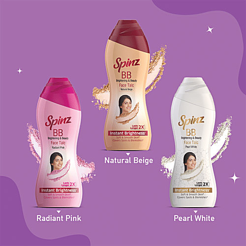 Spinz BB Brightening & Beauty Face Talc - Pearl White, For Instant Brightness, Lasts 2X Longer, Covers Spots & Blemishes, 80 g (Pack of 2) 