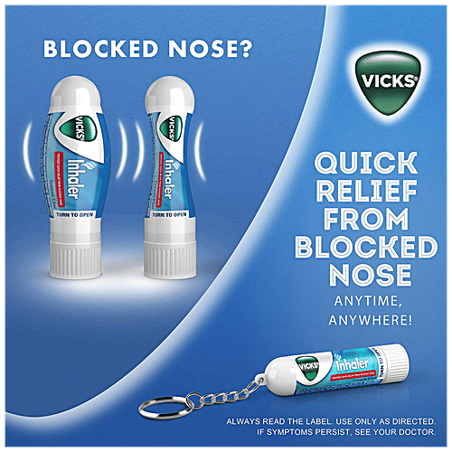 Vicks Inhaler - Instant Relief From Blocked Nose, With Keychain Balm, 0.25 ml (Pack of 2) 