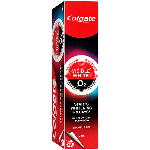 Colgate Visible White O2 Teeth Whitening Toothpaste for noticeably whiter teeth starting in 3 days, 25 g Active Oxygen Technology, Enamel Safe Teeth Whitening Product