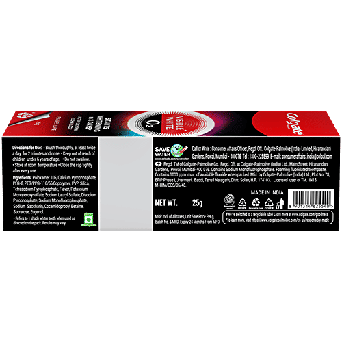 Colgate Visible White O2 Teeth Whitening Toothpaste for noticeably whiter teeth starting in 3 days, 25 g Active Oxygen Technology, Enamel Safe Teeth Whitening Product