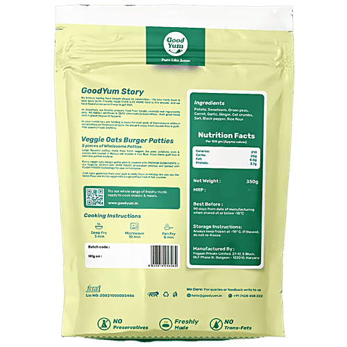 GoodYum Veggie Oats Burger Patties - Natural Ingredients, No Soy, No Palm Oil, 350 g