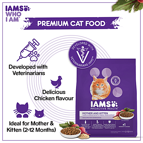 IAMS Proactive Health - Mother & Kitten, Dry Premium Cat Food With Chicken, Complete & Balanced Nutrition, 2-12 Months, 400 g