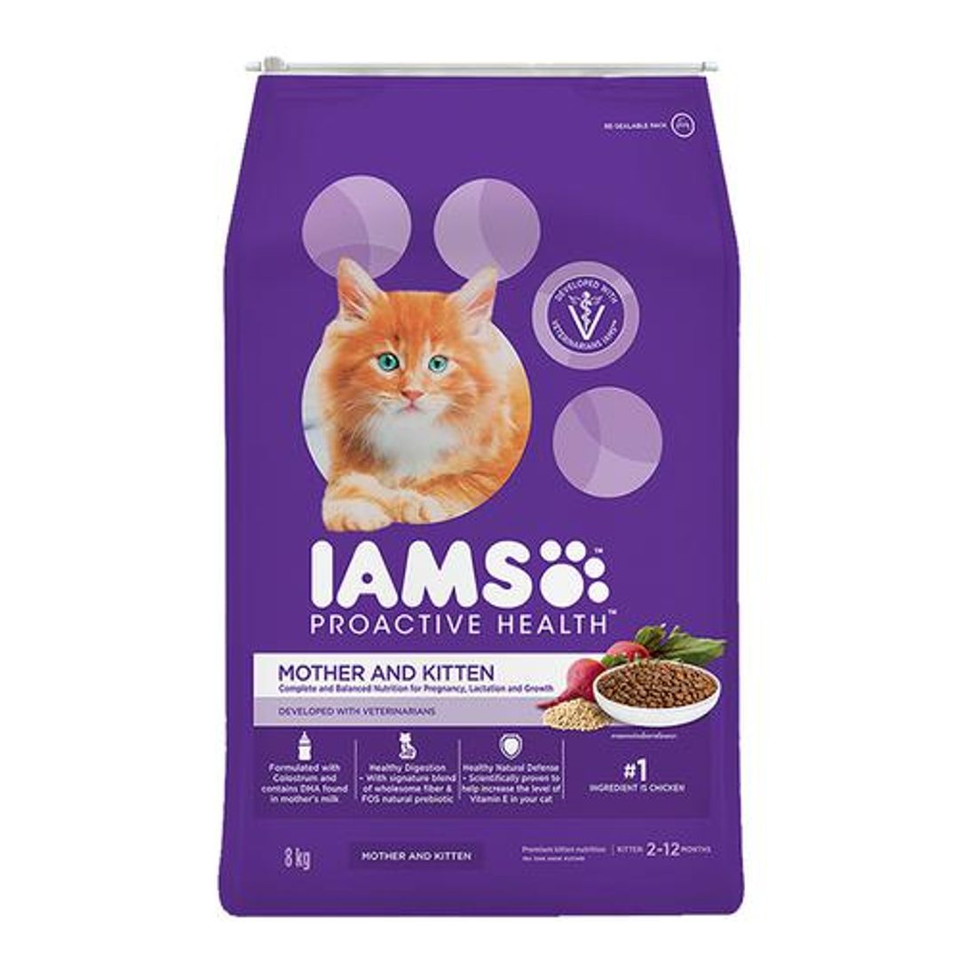 IAMS Proactive Health - Mother & Kitten, Dry Premium Cat Food With Chicken, Complete & Balanced Nutrition, 2-12 Months, 8 kg 