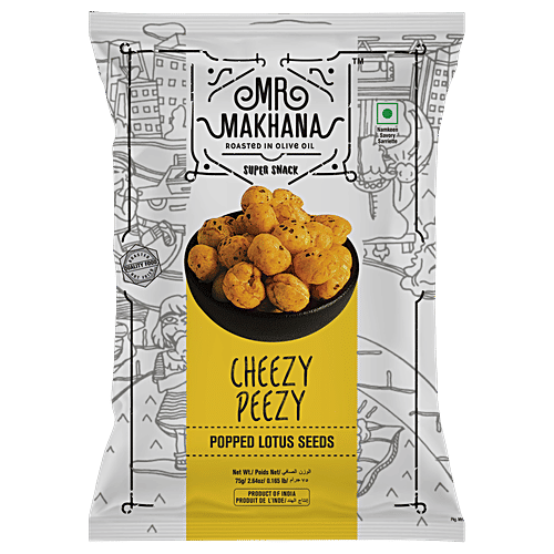 MR. MAKHANA Cheesy Peezy - Popped Lotus Seeds, Roasted In Olive Oil, Super Snack, 75 g Pouch