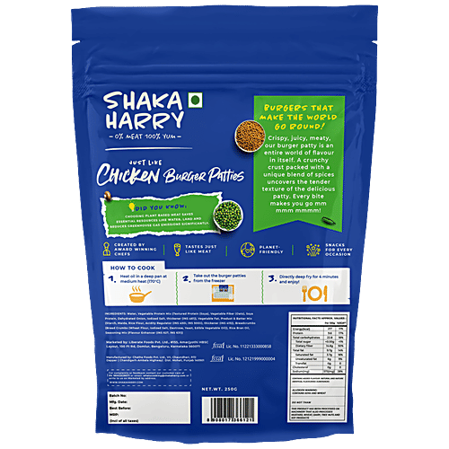 Shaka Harry Just Like Chicken Burger Patties - 0% Meat, Rich In Protein & Fibre, Plant-Based, 250 g