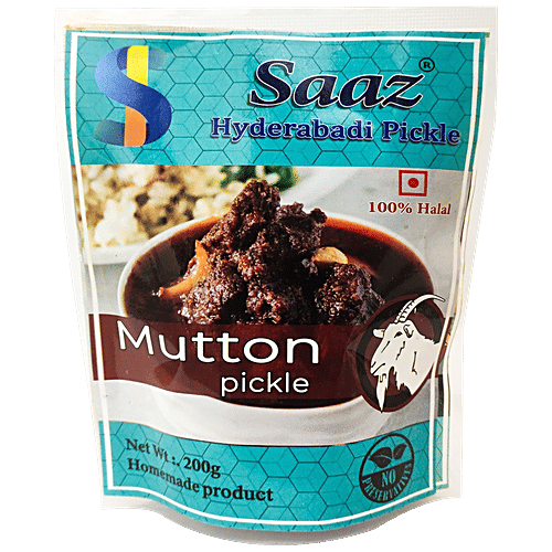 SAAZ HYDERABADI PICKLE Hyderabadi Mutton Pickle - Made With Fresh Ingredients, Homemade, 200 g Pouch