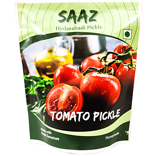 SAAZ HYDERABADI PICKLE Hyderabadi Tomato Pickle - Made With Fresh Ingredients, Homemade, 200 g Pouch 