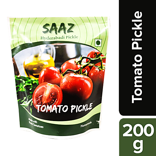 SAAZ HYDERABADI PICKLE Hyderabadi Tomato Pickle - Made With Fresh Ingredients, Homemade, 200 g Pouch 
