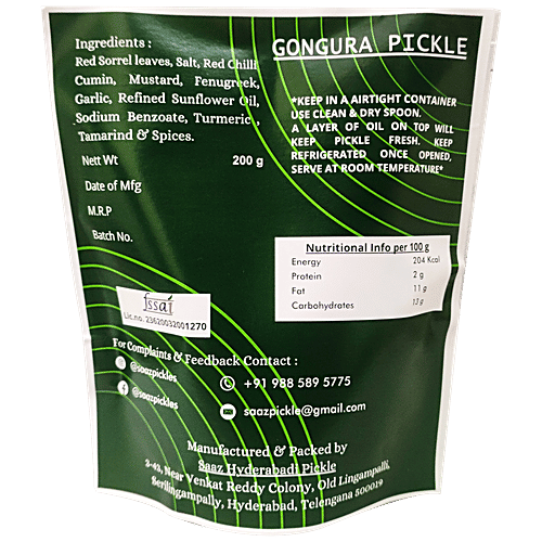 Buy SAAZ HYDERABADI PICKLE Hyderabadi Gongura Pickle Made With Fresh