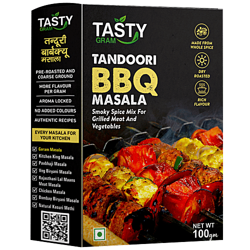 TASTYGRAM Tandoori Barbeque Masala - Smoky Spice Mix For Grilled Meat & Vegetables, Aroma Locked, Intense Flavour & Taste, 100 g Box 
