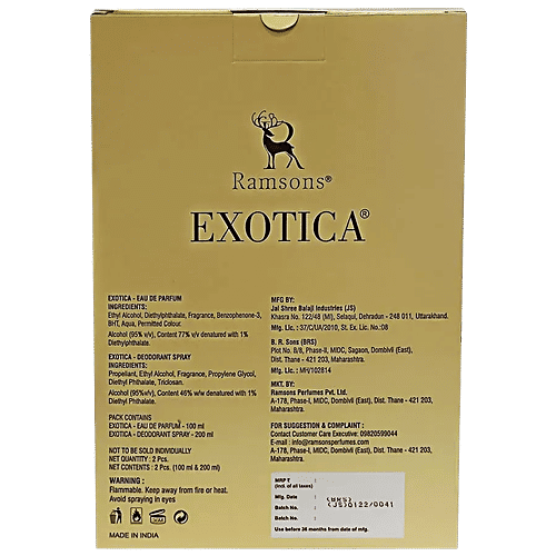 Ramsons Exotica - Eau De Parfume & Deodorant Spray, Long Lasting Fragrance, 2 pcs  