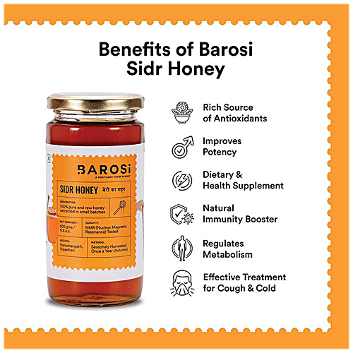 Barosi Sidr Honey - Pure, Raw & Unprocessed, Rich In Antioxidants, Natural Superfood, 500 g Jar 