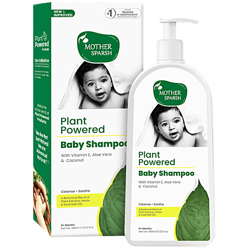 Mother Sparsh Plant-Powered Natural Baby Shampoo - Organic Herbs & Essential Oil, Nourishes Scalp, Hair, 400 ml  