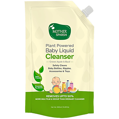 Mother Sparsh Plant Powered Baby Liquid Cleanser - Green Apple & Basil, 500 ml Safely Cleans Baby bottles, nipples, Toys, Removes Milk film Odour