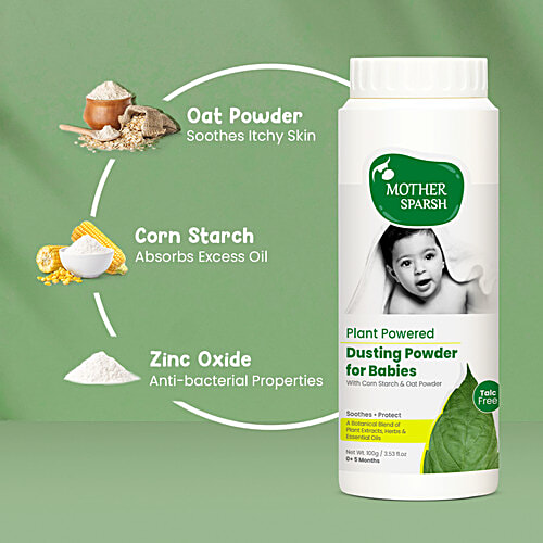 Mother Sparsh Baby Dusting Powder - Natural, No Parabens, Talc Free, Keeps Skin Soft, 100 g  