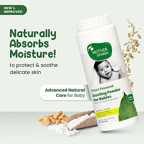 Mother Sparsh Baby Dusting Powder - Natural, No Parabens, Talc Free, Keeps Skin Soft, 100 g  