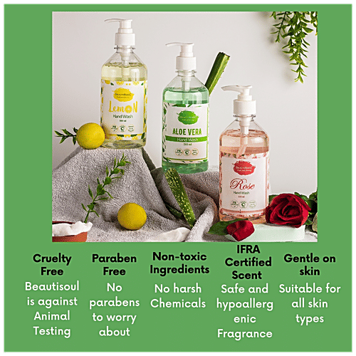 Beautisoul Aloe Vera Handwash With Glycerin - pH balanced, Hydrating, Non-Drying, Provides Germ protection, 500 g Pump 