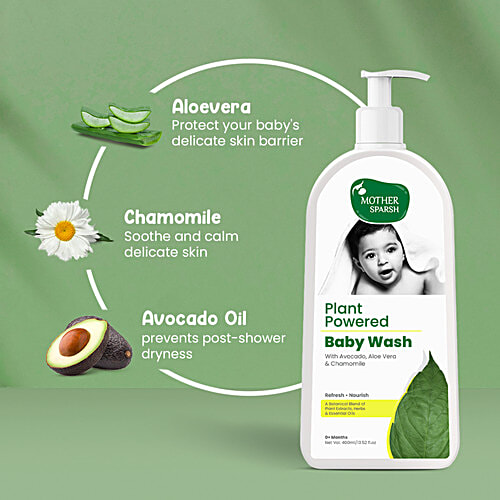 Mother Sparsh Plant-Powered Natural Baby Wash - Avocado Oil, Coconut Based Cleanser, Hydrating, 400 ml