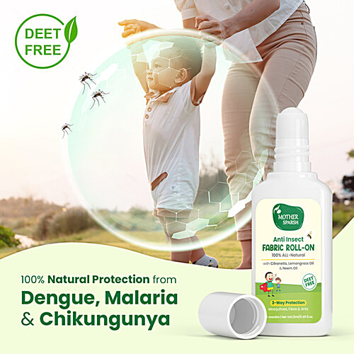 Mother Sparsh Anti Insect Fabric Roll On - 100% All Natural, With Citronella, Lemongrass & Neem Oil, 12 ml  Natural Protection, Mosquito Repellent, Flea Protection, Insect Repellent, DEET Free
