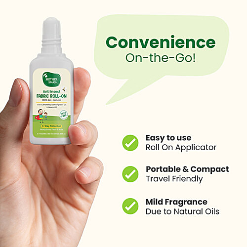 Mother Sparsh Anti Insect Fabric Roll On - 100% All Natural, With Citronella, Lemongrass & Neem Oil, 12 ml  Natural Protection, Mosquito Repellent, Flea Protection, Insect Repellent, DEET Free