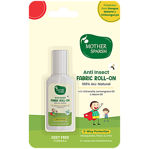 Mother Sparsh Anti Insect Fabric Roll On - 100% All Natural, With Citronella, Lemongrass & Neem Oil, 12 ml  Natural Protection, Mosquito Repellent, Flea Protection, Insect Repellent, DEET Free