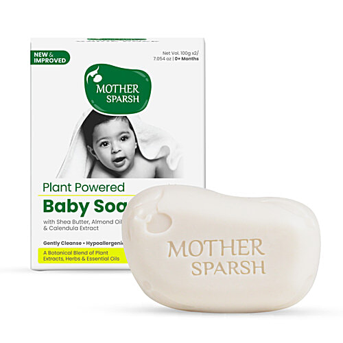 Mother Sparsh Plant Powered Natural Baby Soap - Gently Cleanses & Soothes Skin, 0+ Months, 100 g (Pack of 2)