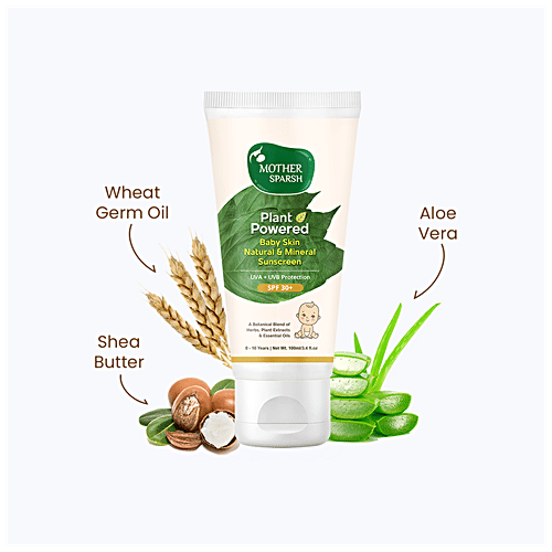 Mother Sparsh Plant Powdered Baby Natural & Mineral Sunscreen - SPF 30+, UVA/UVB Protection, Prevents Sunburn, 100 ml  