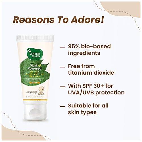 Mother Sparsh Plant Powdered Baby Natural & Mineral Sunscreen - SPF 30+, UVA/UVB Protection, Prevents Sunburn, 100 ml  