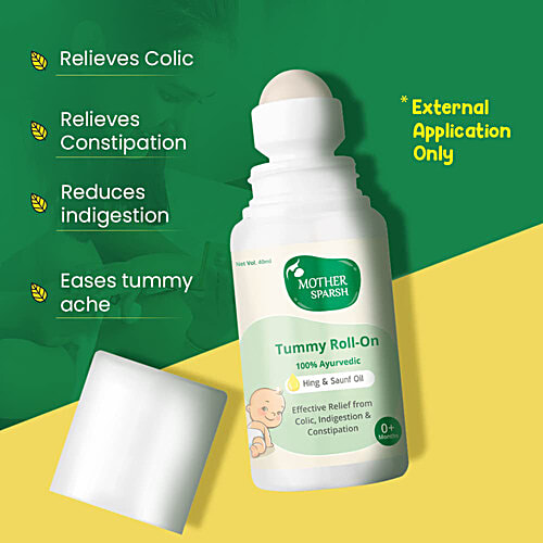Mother Sparsh Tummy Roll On 100% Ayurvedic - Hing & Saunf Oil, 0+ Months, 40 ml Effective Relief From Colic, Indigestion & Constipation