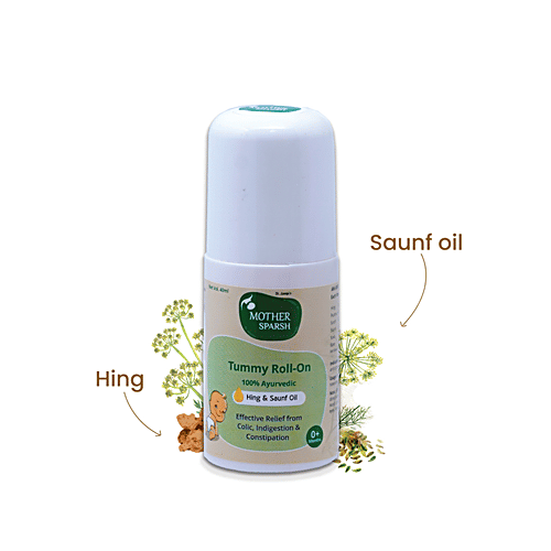 Mother Sparsh Tummy Roll On 100% Ayurvedic - Hing & Saunf Oil, 0+ Months, 40 ml Effective Relief From Colic, Indigestion & Constipation