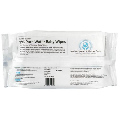 Buy Mother Sparsh 99% Pure Water Wipes - Unscented, Plant Fabric, Extra  Gentle & Thick, For Sensitive Skin Online at Best Price of Rs 299 -  bigbasket