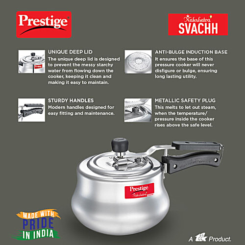 Prestige Nakshatra Plus Svachh Aluminium Spillage Control Handi Inner Lid Pressure Cooker - Silver, 3 L  