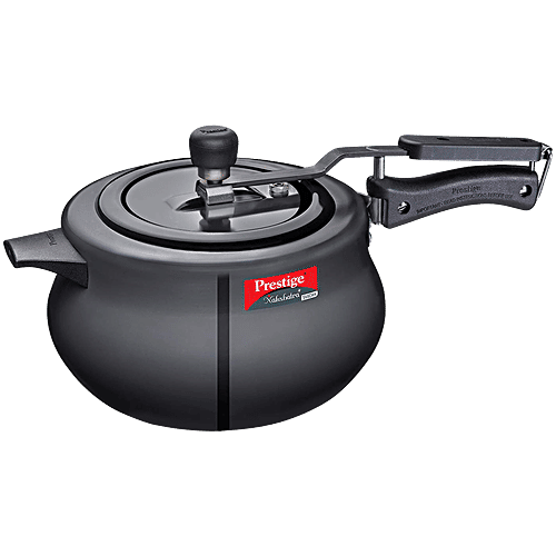 Prestige Nakshatra Plus Svachh Hard Anodised Spillage Control Handi Inner Lid Pressure Cooker - Black, 5 L  