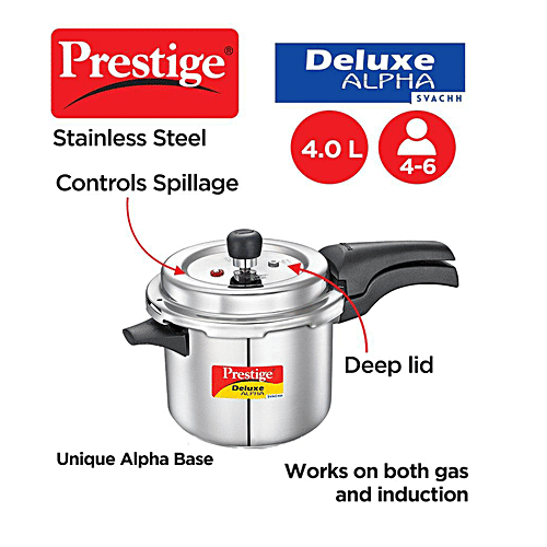 Buy Prestige Deluxe Alpha Svachh Pressure Cooker Stainless Steel, Induction Base Online at