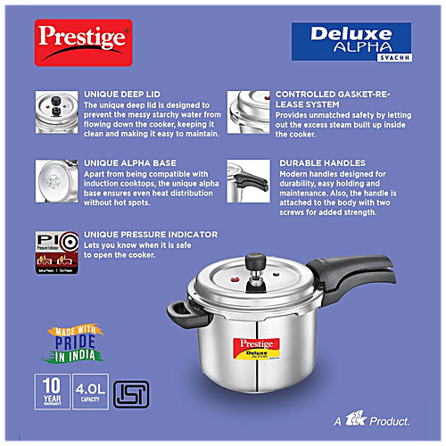 Buy Prestige Deluxe Alpha Svachh Pressure Cooker Stainless Steel, Induction Base Online at