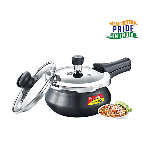 Prestige Deluxe Plus Duo Hard Anodised Aluminium Outer Lid Pressure Cooker - Induction Base, Black, 2 L